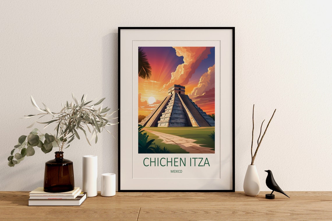 Chichen Itza Mexico Mayan Pyramid At Sunset Under Bright Sky Poster - Image 4