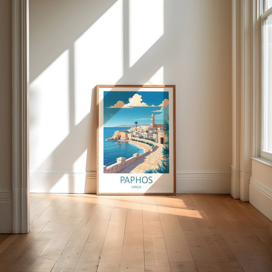 Paphos Cyprus Old Town Harbor Stone Promenade Vintage Travel Poster - Image 6