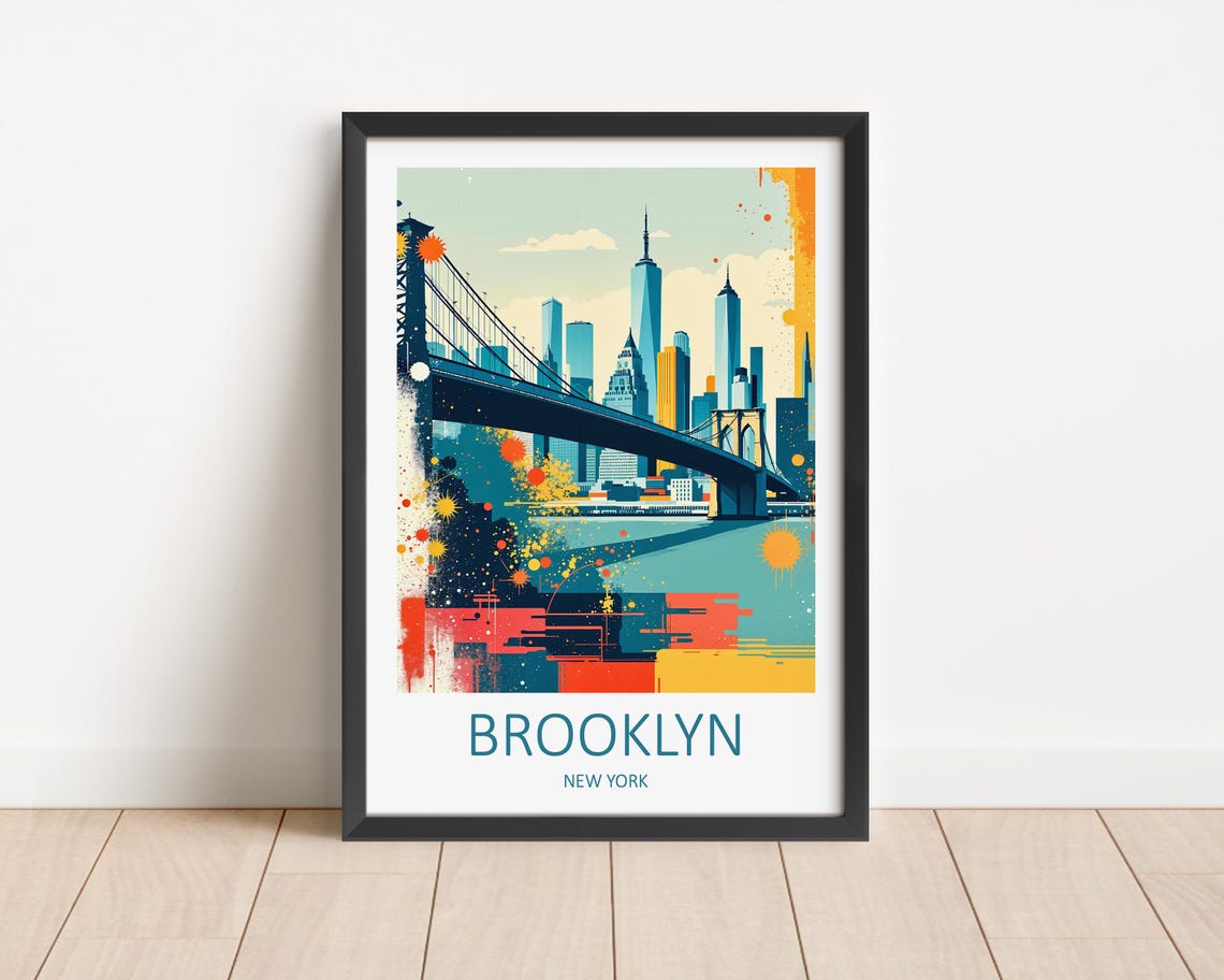 Brooklyn New York Bridge Manhattan Skyline Splash Color Art Poster