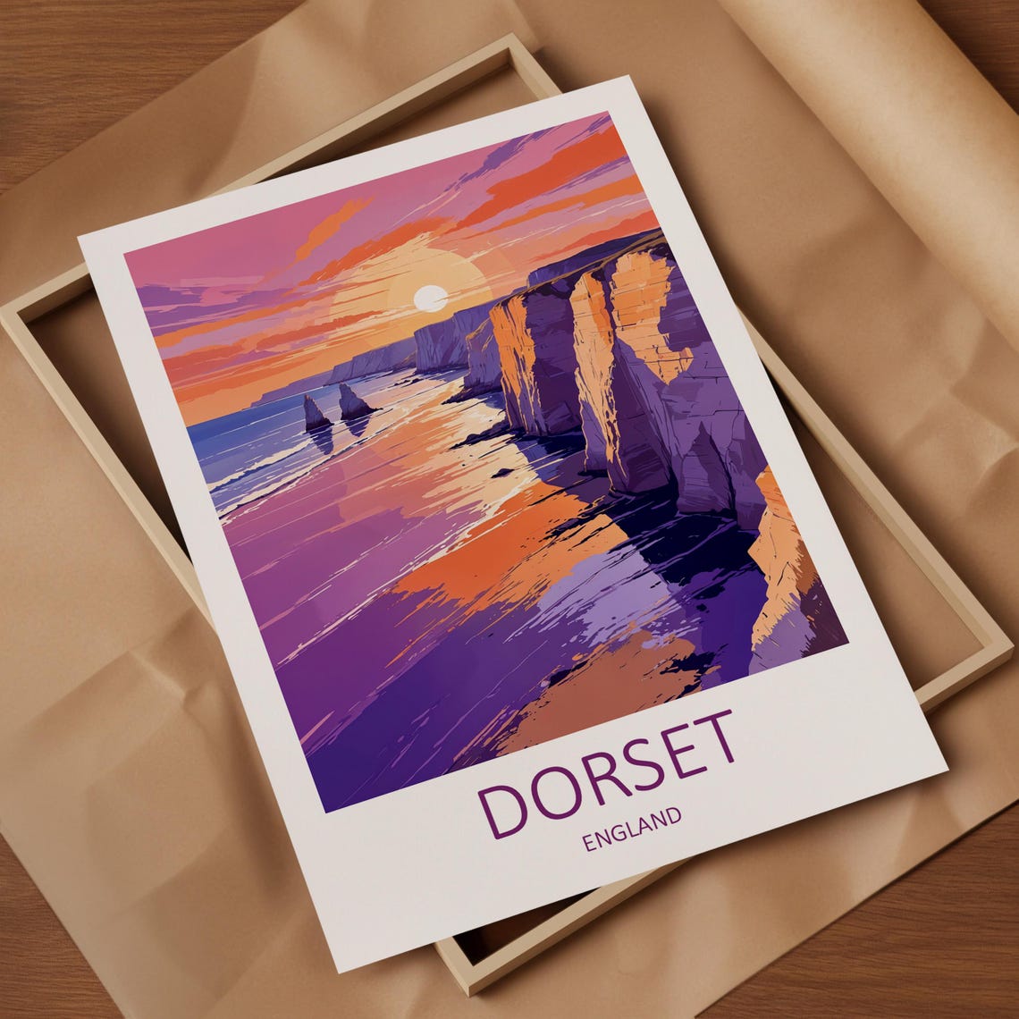 Dorset England Sunset Glow Over White Cliffs and Quiet Beach Poster - Image 4