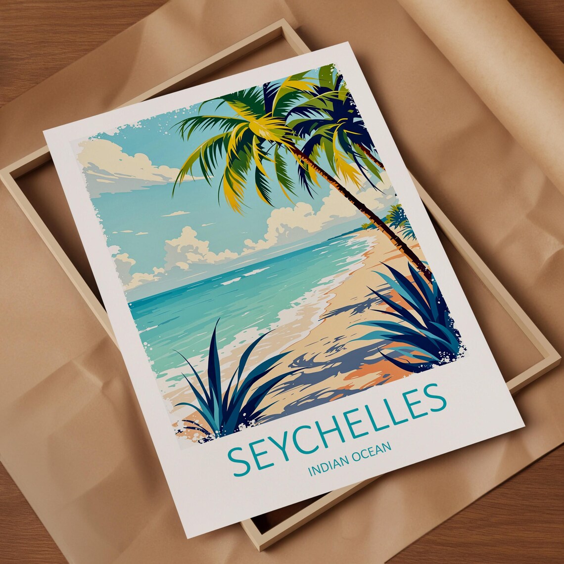 Seychelles Indian Ocean Palm Beach Tropical Shoreline Travel Poster - Image 4