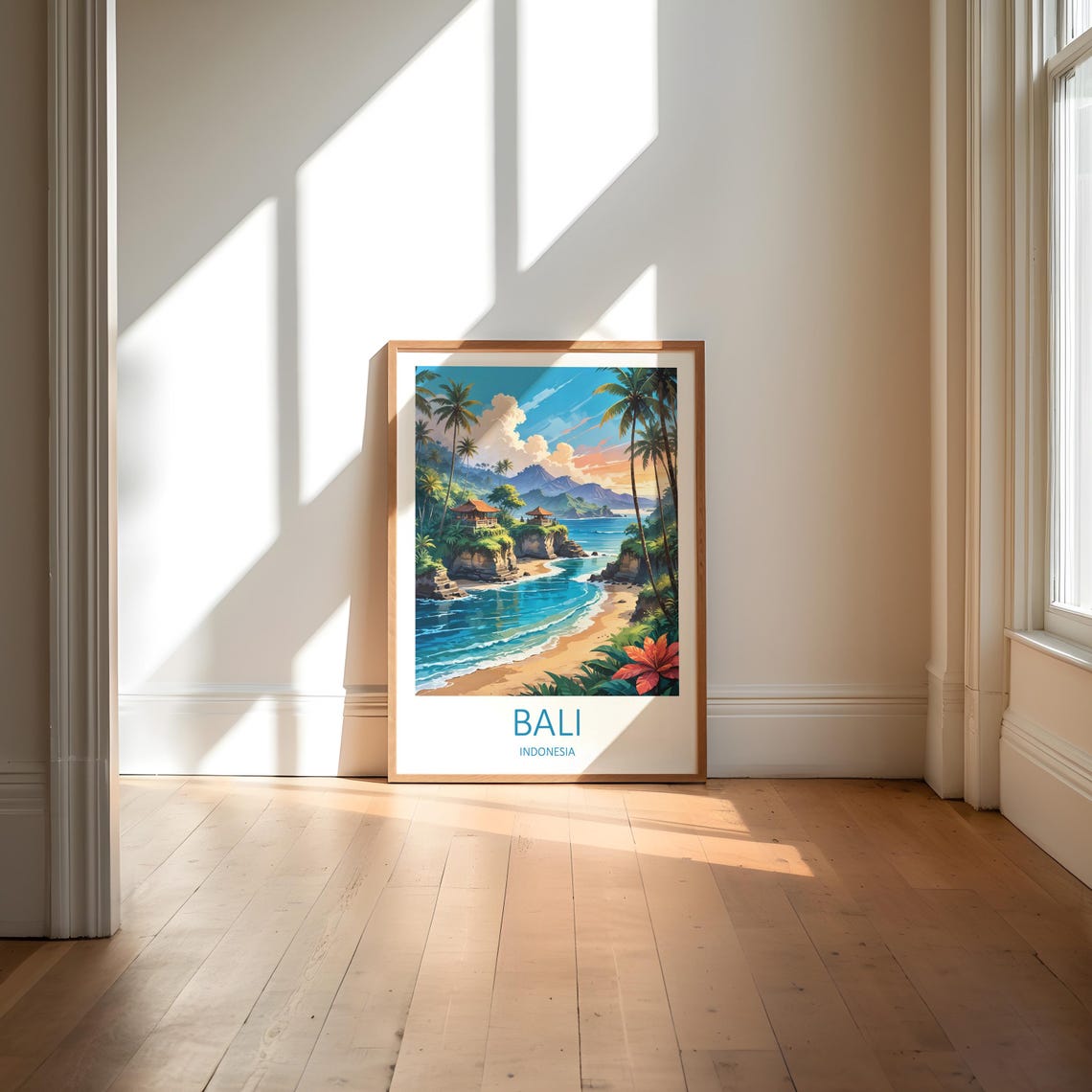 Bali Indonesia Cliff Temple Beach With Palms And Turquoise Sea Poster - Image 6