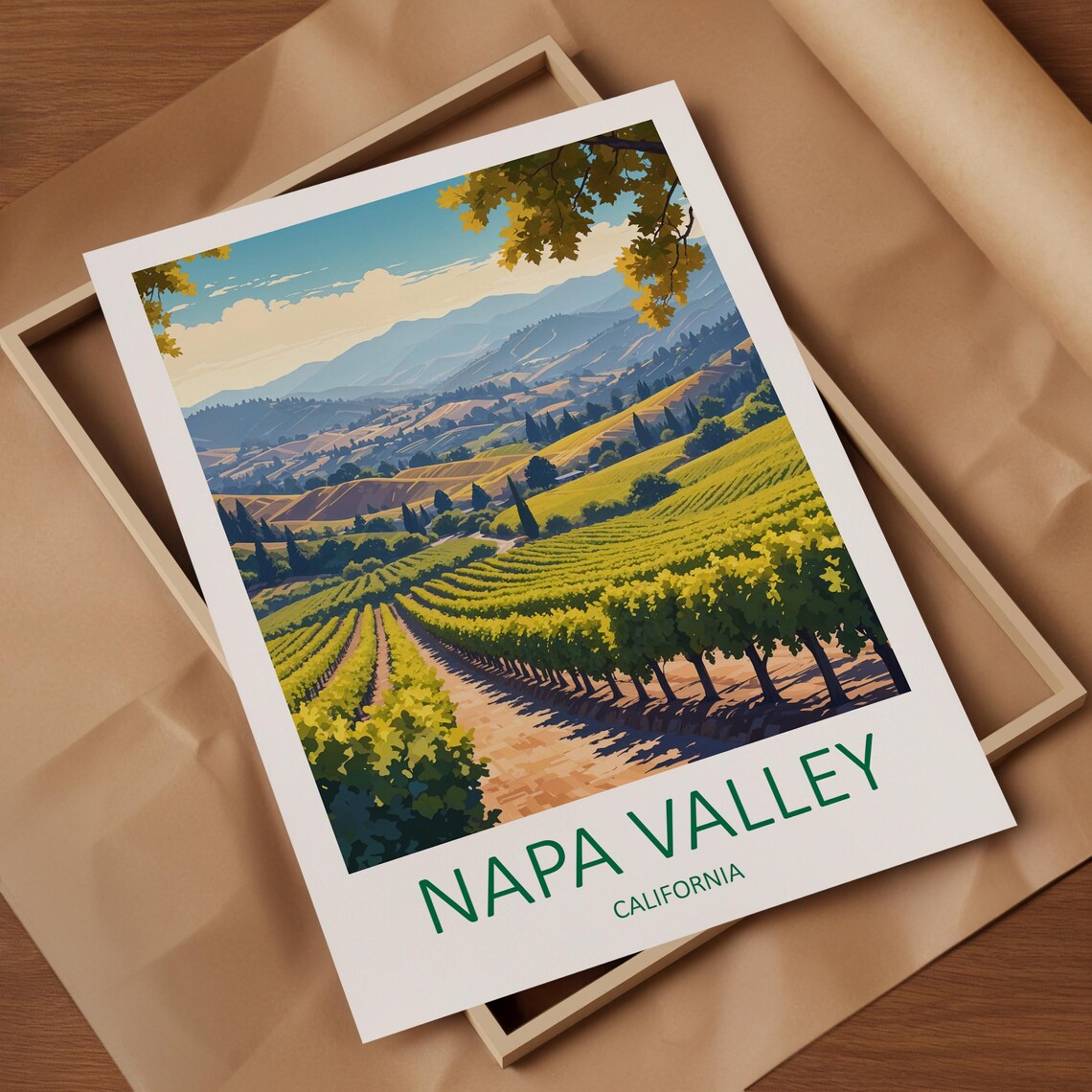 Napa Valley California Vineyard Rows Golden Hills Sunset Travel Poster - Image 4