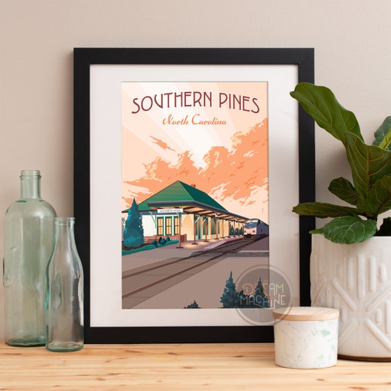 Southern Pines Nc Poster Art Print Southern Pines North Carolina Poster Southern Pines Nc Train Station Southern Pines Wall Art