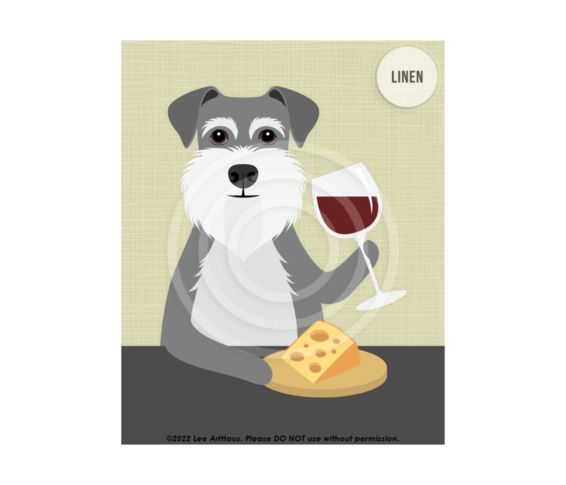 Schnauzer Holding Wine Glass With Cheese Wedge Cute Dog Poster