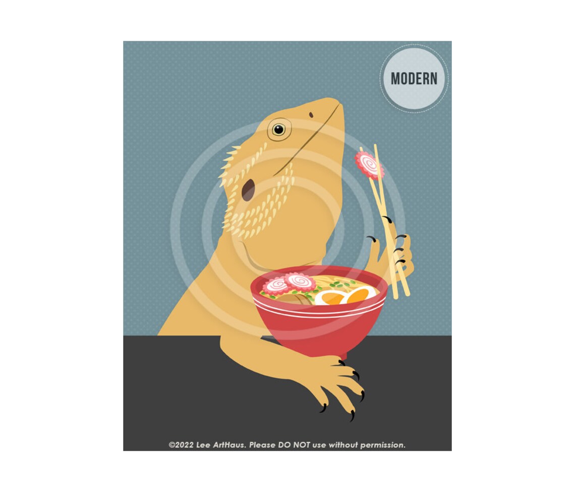 Bearded Dragon Eating Ramen Noodles Chopsticks Funny Pet Poster - Image 2