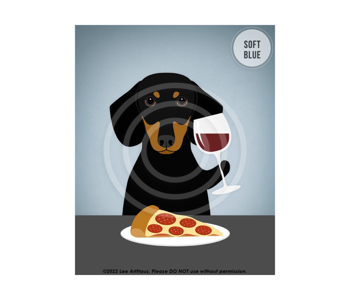 Black and Tan Dachshund With Wine Glass and Pizza Slice Poster - Image 2