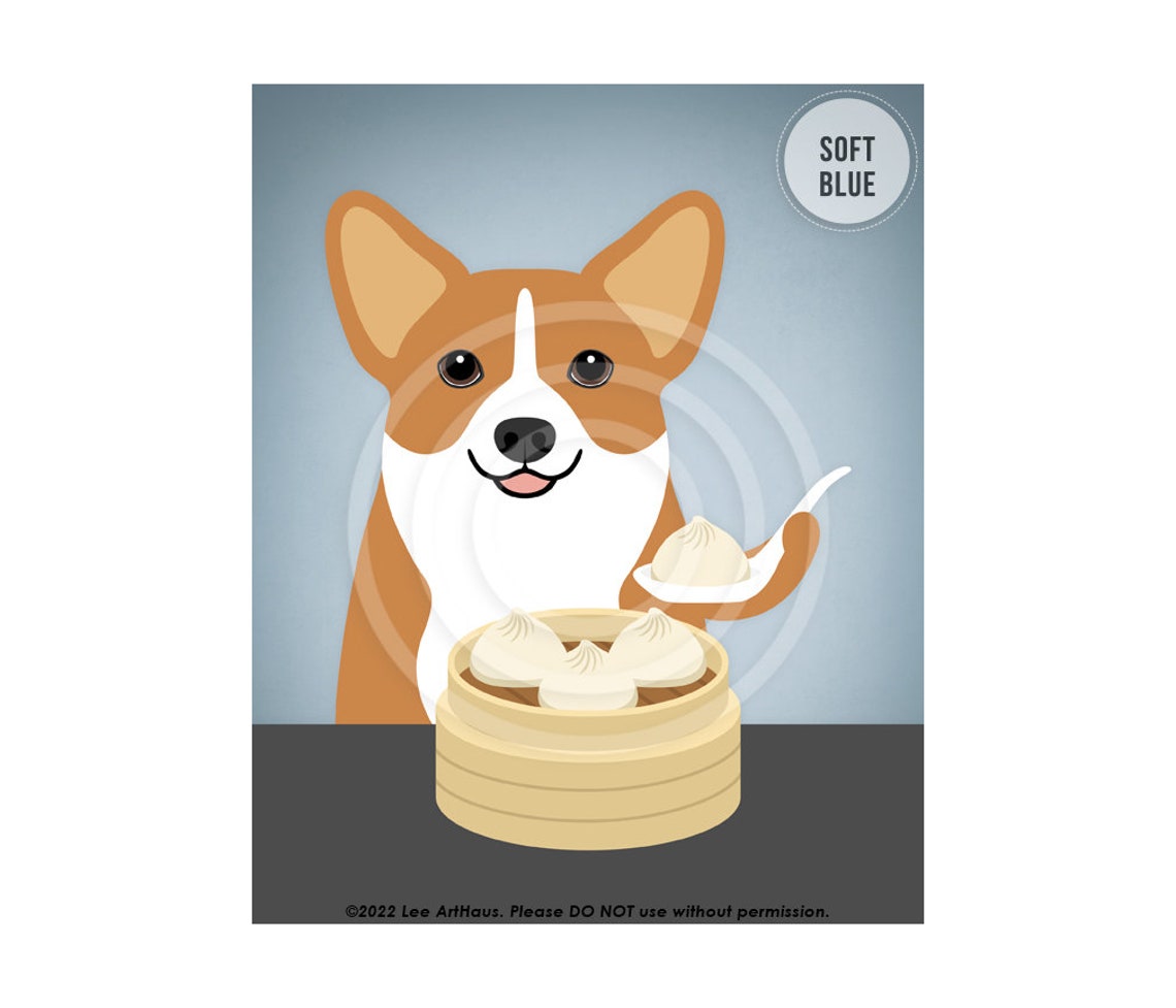 Corgi Eating Soup Dumplings With Chopsticks Funny Dog Art Poster - Image 2