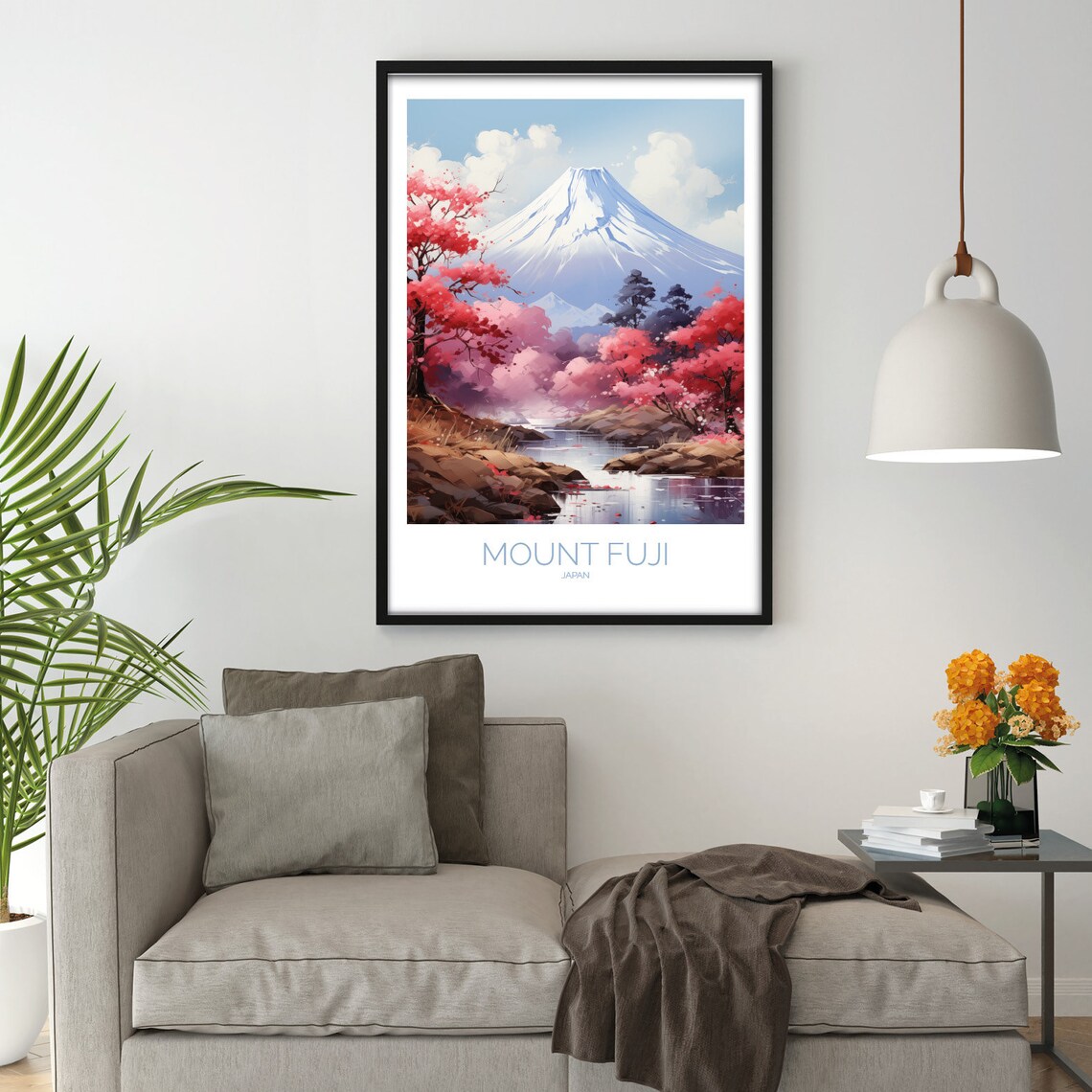 Mount Fuji Japan Cherry Blossom Spring Watercolor Landscape Poster - Image 3