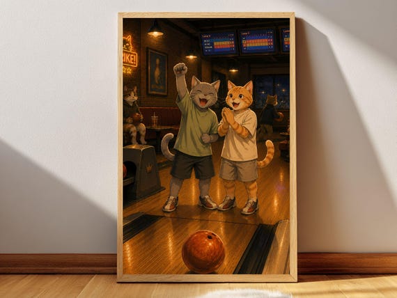 Bowling Cat Poster Printable Wall Art Digital Download