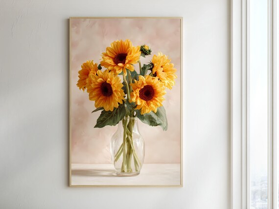 Golden Sunflowers in a Clear Glass Vase Cheerful Floral Poster
