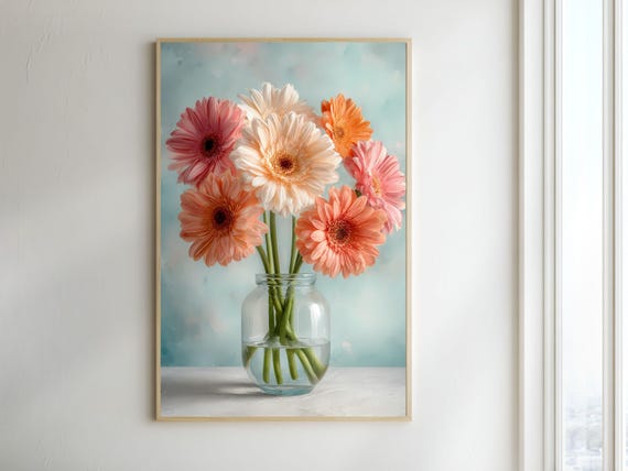 Gerbera Poster Colorful Floral Wall Art Printable Flower Decor Digital Download