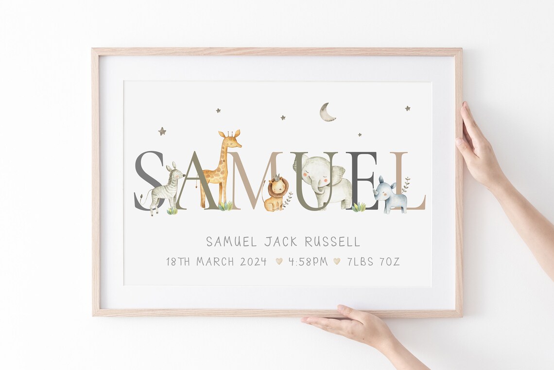 Safari Jungle Personalized Name Art Print