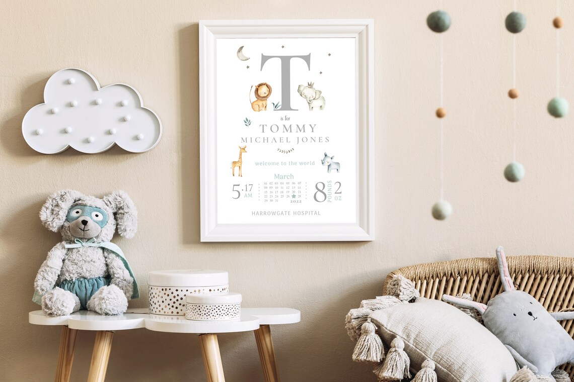 Neutral Safari Baby Birth Stat Print, Nursery Art Print - Image 2