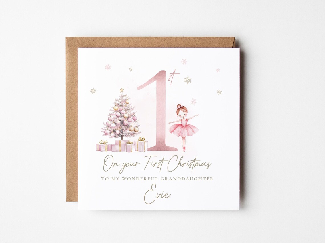 Personalised Babys First Christmas Card Pink 1st Christmas Card First Christmas Card Baby Girl Granddaughter Daughter Niece 2024
