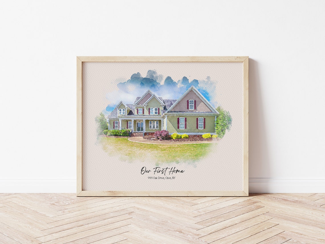 Our First Home Olive NY Pale Wash Sky Watercolor House Portrait Poster - Image 7