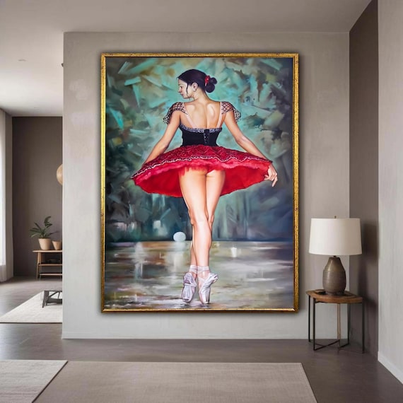 Ballerina Red Tutu Back View Pointe Shoes Elegant Ballet Dancer Painting Poster