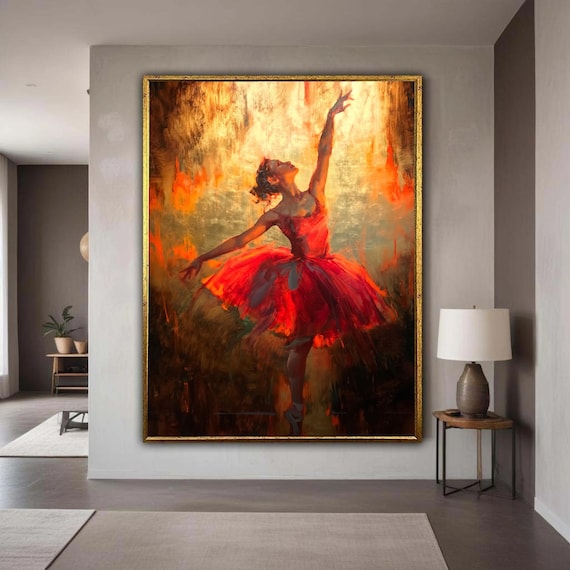 Ballerina Red Tutu Dancing Fiery Impasto Ballet Dancer Painting Poster
