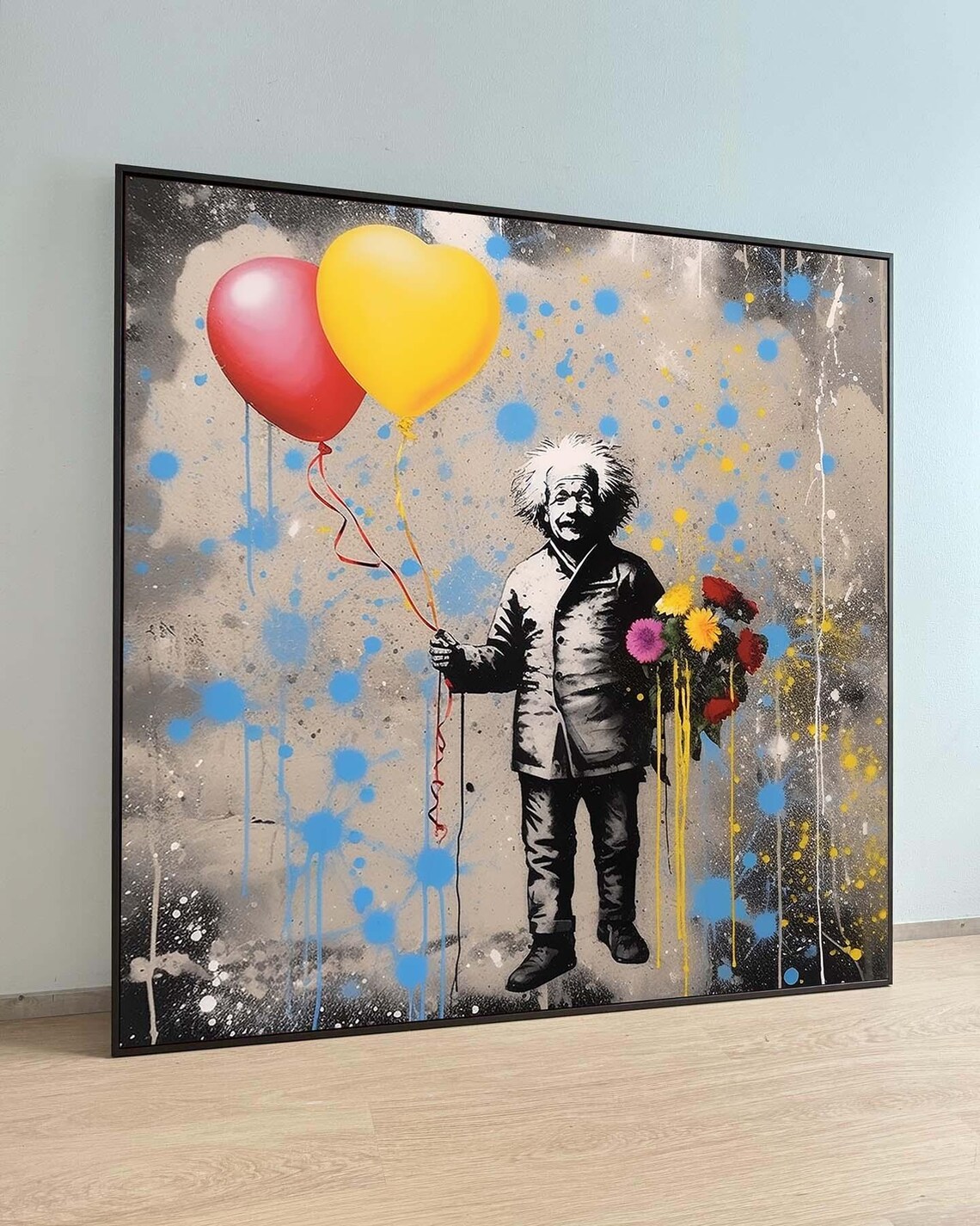 Albert Einstein Balloons Flowers Colorful Graffiti Poster Pop Wall Decor