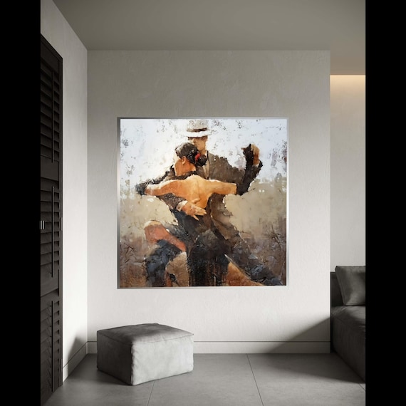Passionate Tango Dance Couple Abstract Canvas Wall Art Romantic Ballroom Scene Painting Print Elegant Home Decor Gift