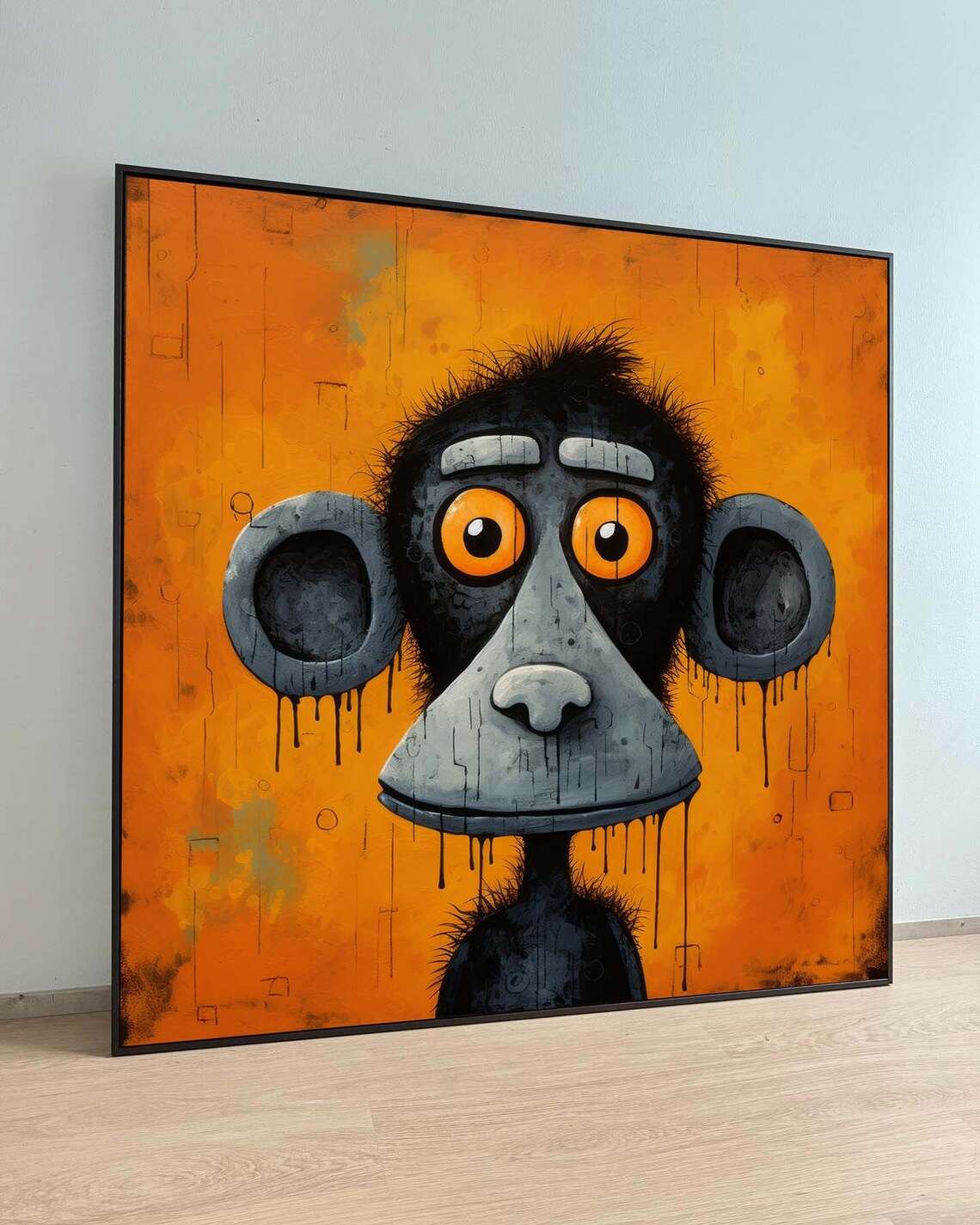 Playful Monkey Canvas Whimsical Animal Art Bright Orange Wall Print Ready To Hang Quirky