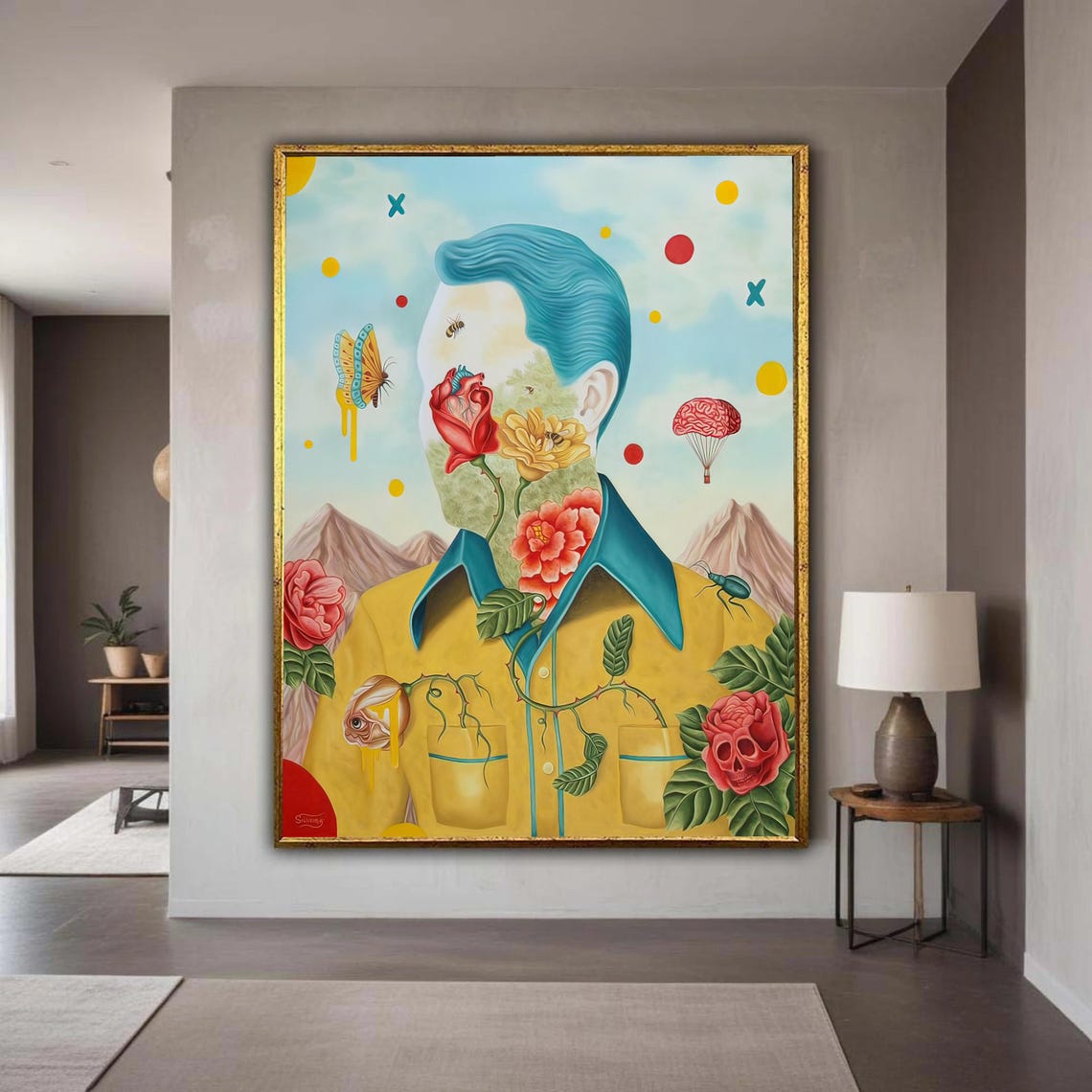 Surreal Floral Portrait Canvas Abstract Botanical Face Art Modern Psychedelic Wall Decor Nature And Human Fusion Gift Home