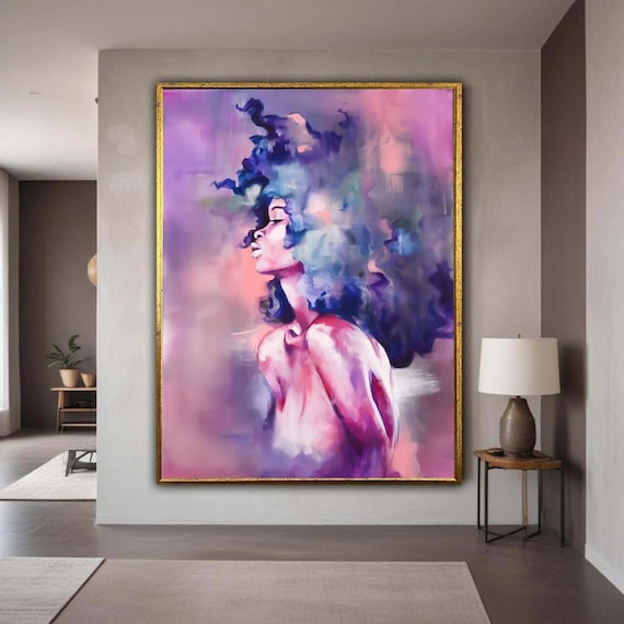 Dreamy Woman Portrait in Purple and Pink Abstract Watercolor Art Poster