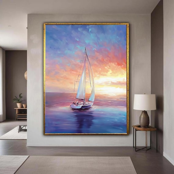 Dreamy Sailboat At Sunset Pink Blue Sky Calm Sea Reflection Poster