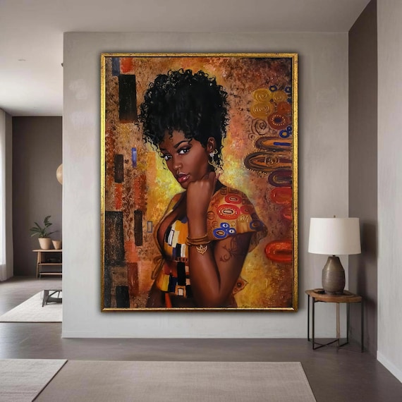 Beautiful African Woman Curly Hair Golden Mosaic Modern Portrait Poster