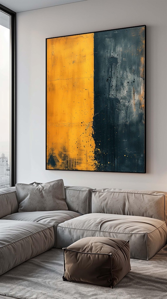 Abstract Gold And Black Canvas Modern Wall Art Contemporary Painting Minimalist Decor Ready To Hang