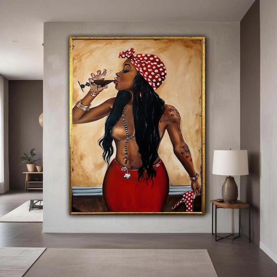 Woman In Red Polka Dot Headscarf Martini Pop Art Portrait Poster