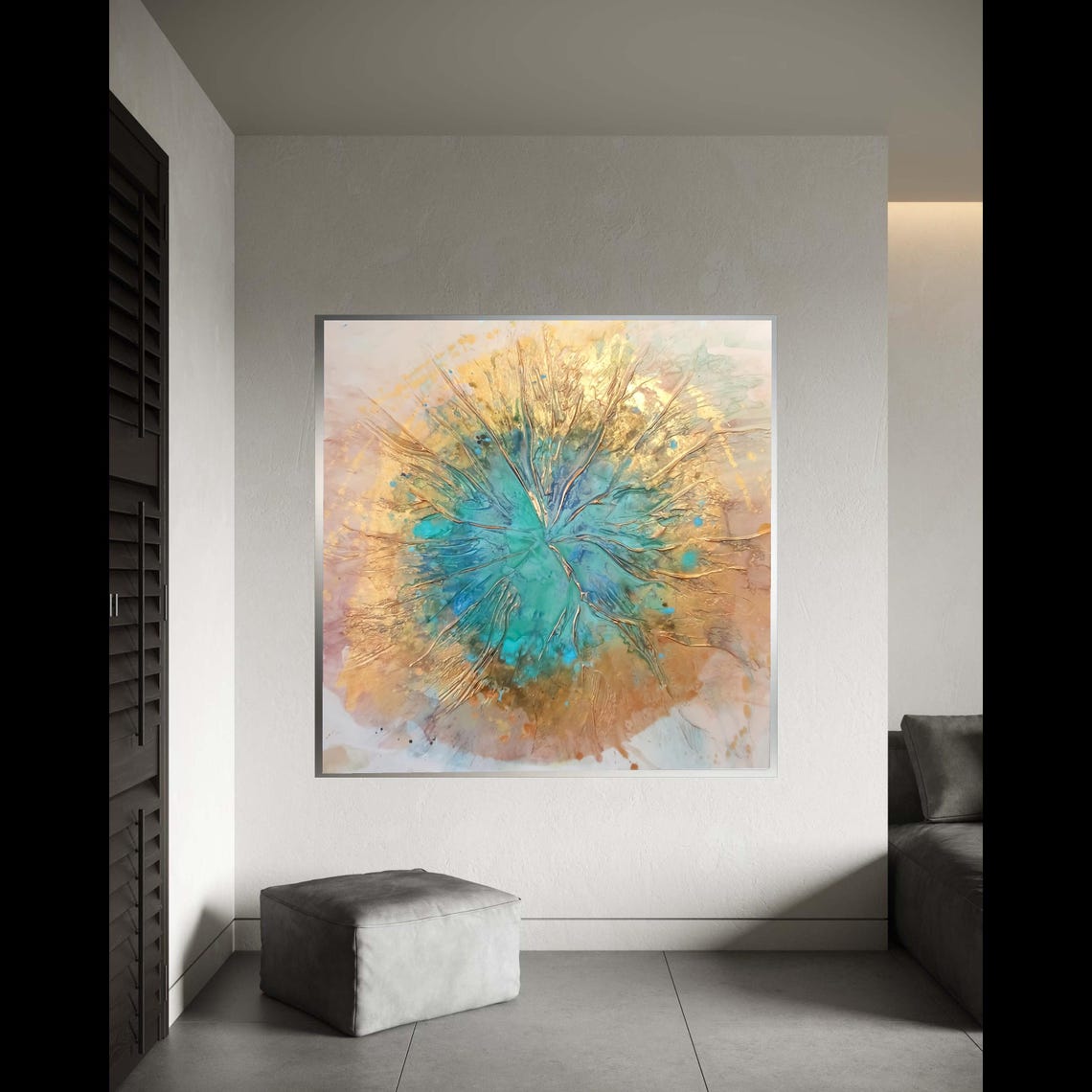 Abstract Turquoise Gold Burst Radiant Branch Modern Canvas Poster