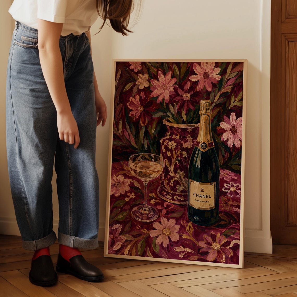 Champagne Floral Wall Art Print Luxury Fashion Decor