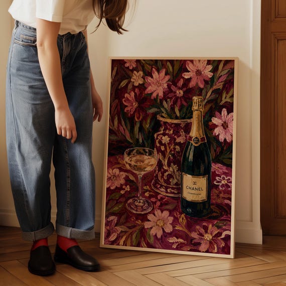 Champagne Floral Wall Art Print Luxury Fashion Decor