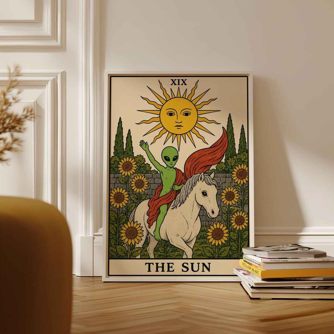 Alien Sun Tarot Card Art Print, UFO Wall Art