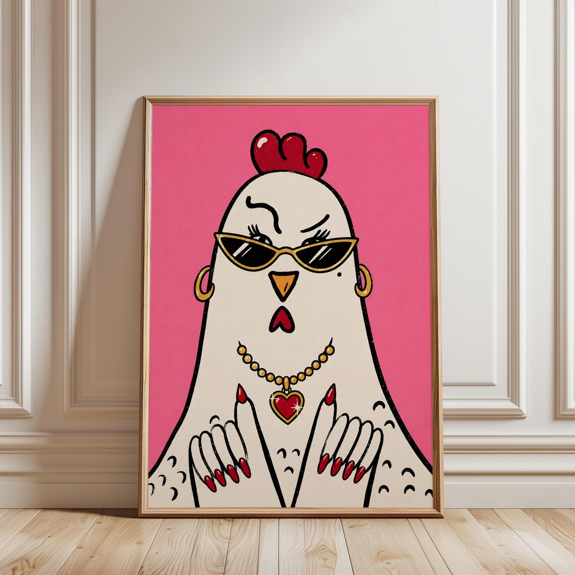 Sassy Fashion Chicken Sunglasses Gold Jewelry Pink Room Poster