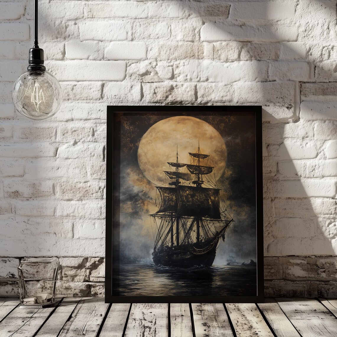 Vintage Ghost Ship Painting, Dark Academia Maritime Print - Image 2