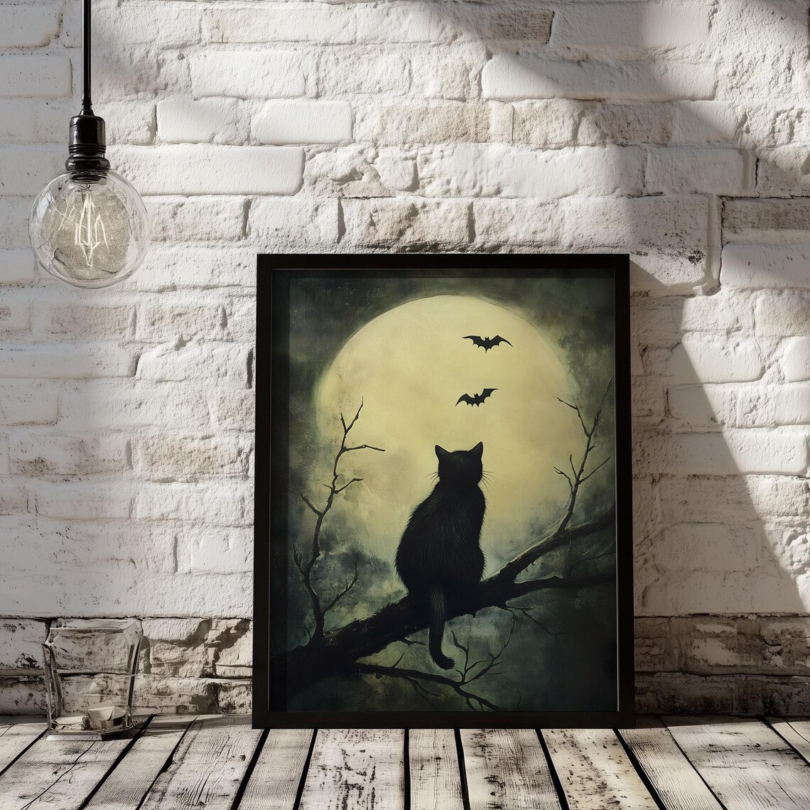 Moody Cat Bats Halloween Art Print, Dark Academia - Image 2