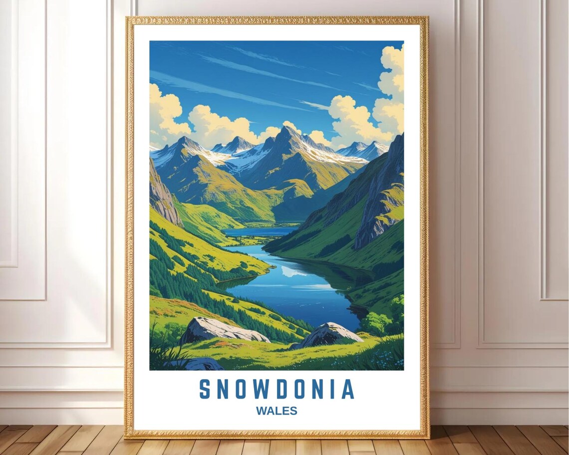 Snowdonia Wales Mountain Valley Lake Rugged Peaks Travel Poster