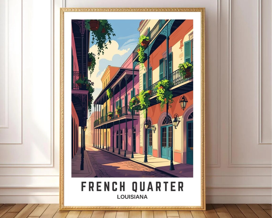 French Quarter Louisiana Historic Balconies Flower Street Poster