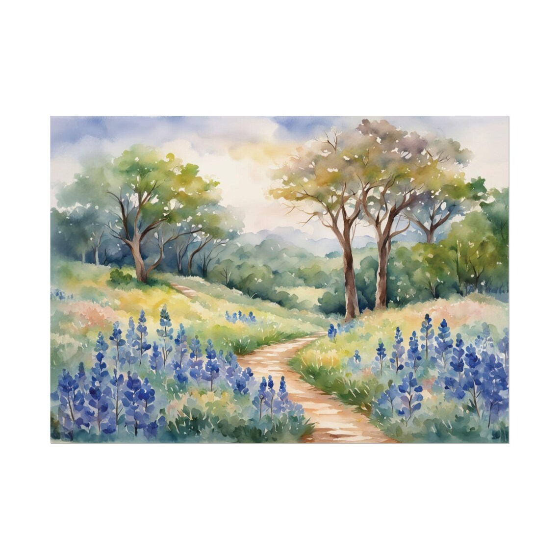 A Path Through Bluebonnets, Texas Wildflowers Art Print