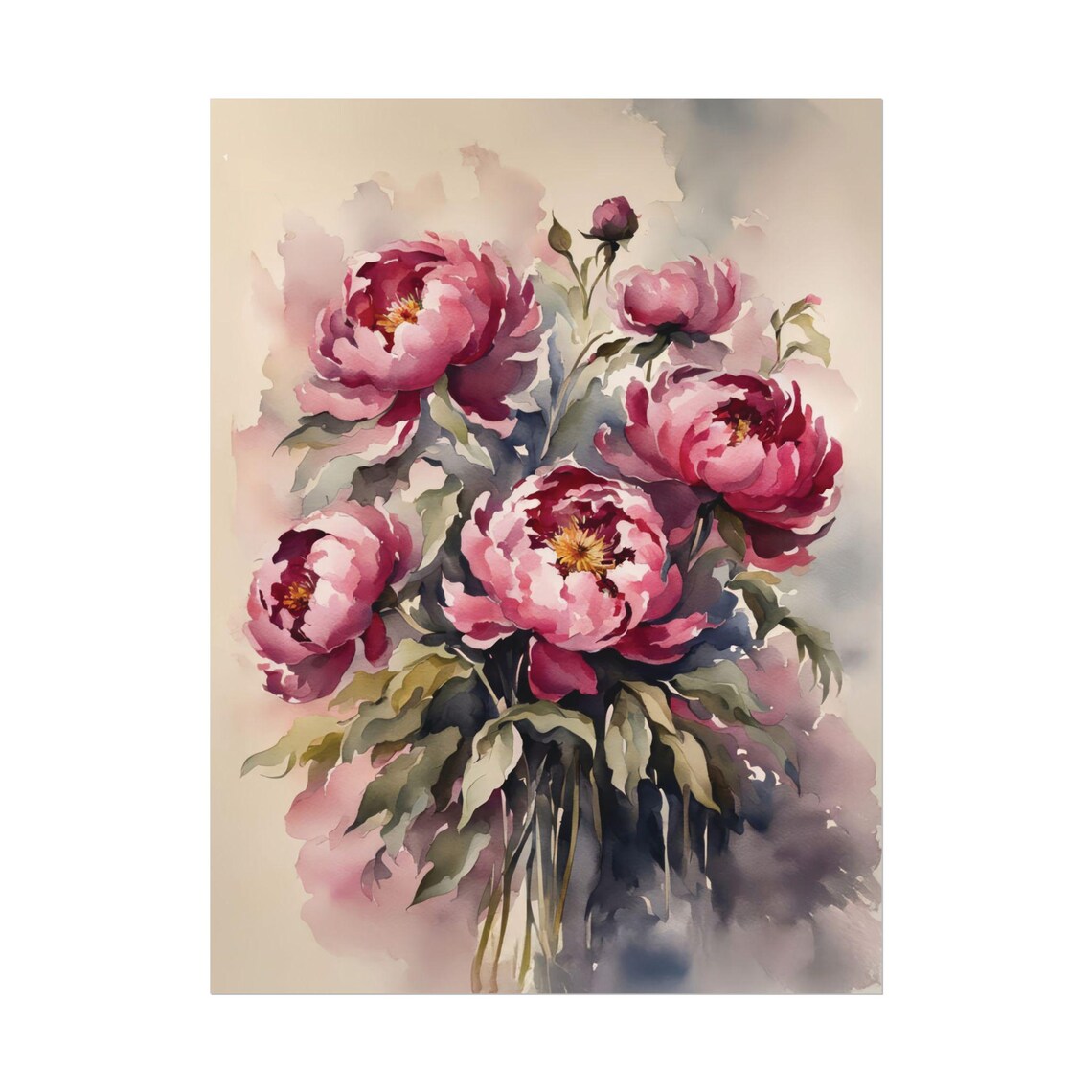 Deep Pink Peonies Watercolor Bouquet Magenta Floral Botanical Poster