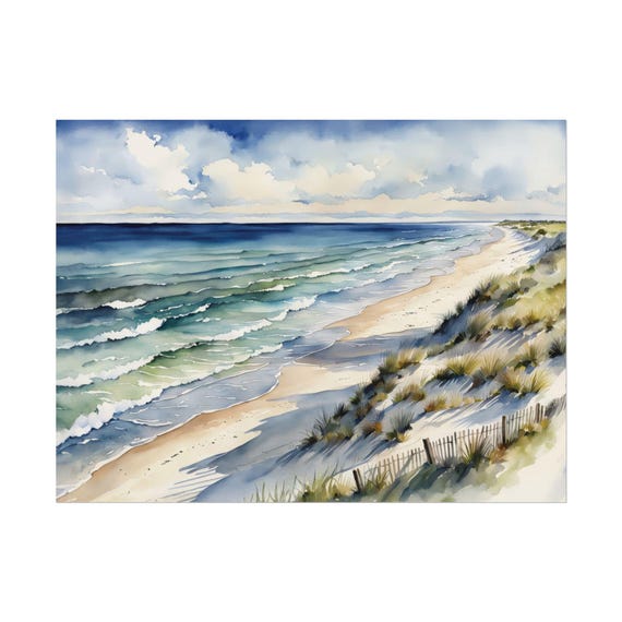 Gulf Shores Painting Alabama Watercolor Print Coastal Art Summer Beach Artwork Horizontal Shoreline Travel Poster