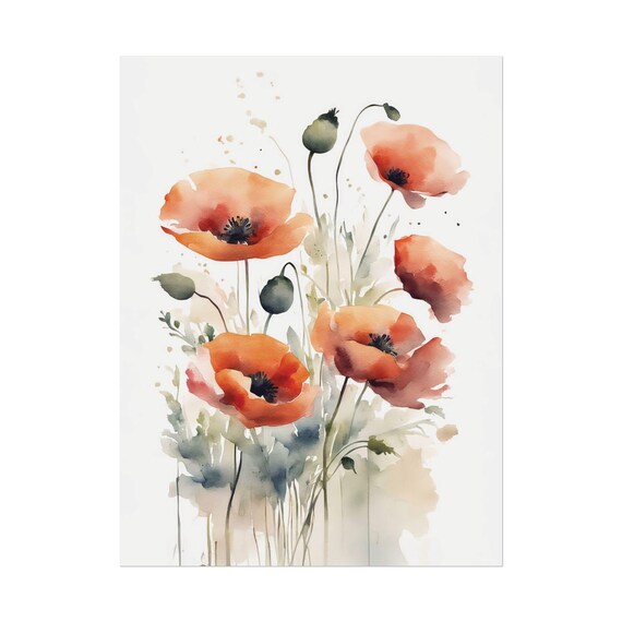 Orange Poppies Watercolor Wildflower Floral Bouquet Art Poster