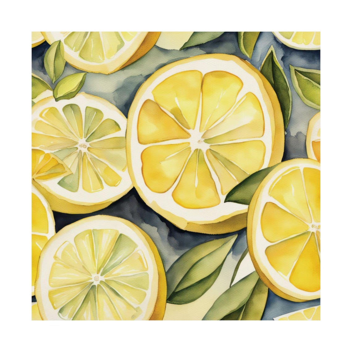 Lemon Slice Pattern Watercolor Citrus Fruit Summer Kitchen Poster