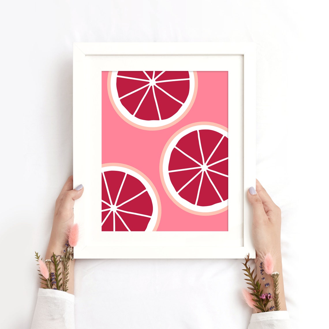 Pink Grapefruit Slices Pattern Bold Fruit Kitchen Wall Decor Poster - Image 2