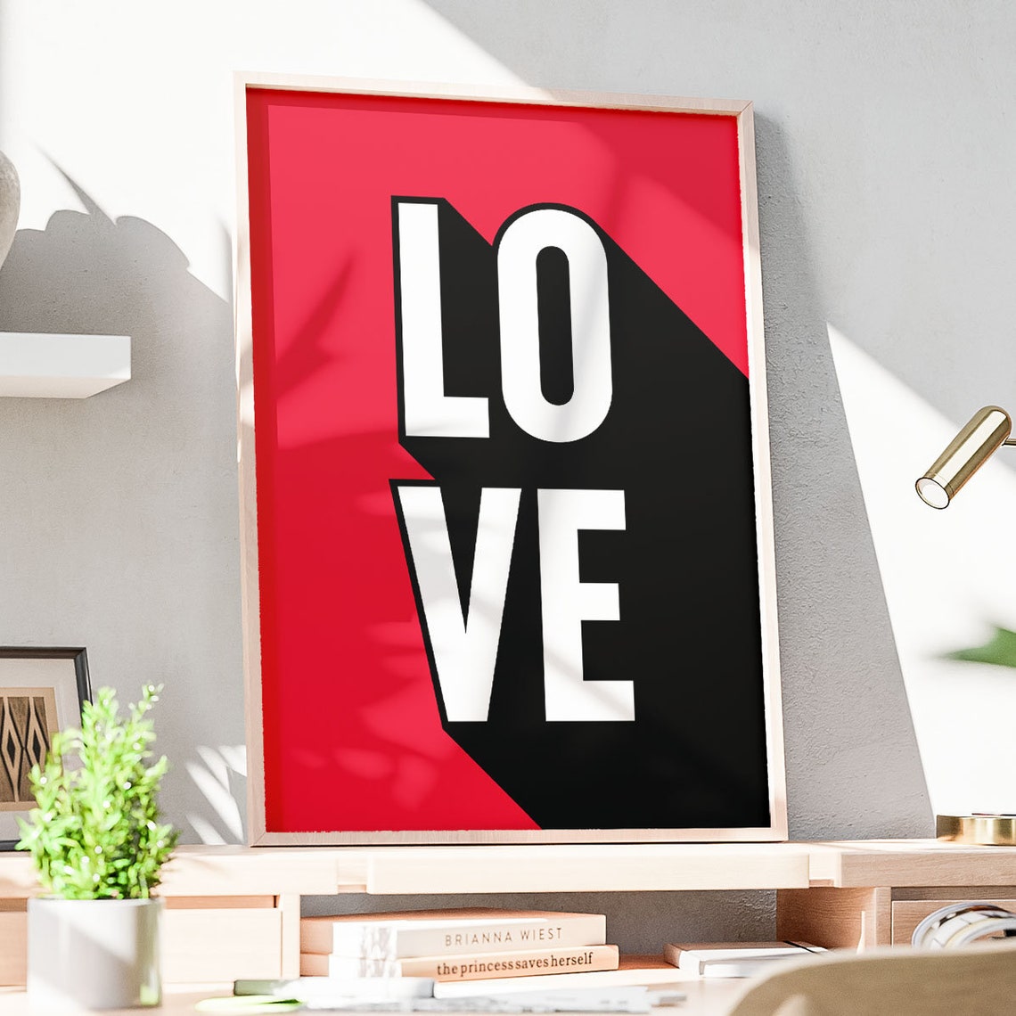Love Retro Long Shadow Bold Red Black Graphic Typography Poster - Image 3