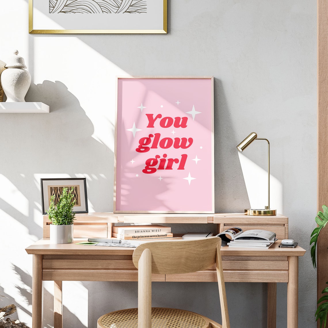You Glow Girl Pink Red Sparkle Empowering Retro Quote Poster - Image 3