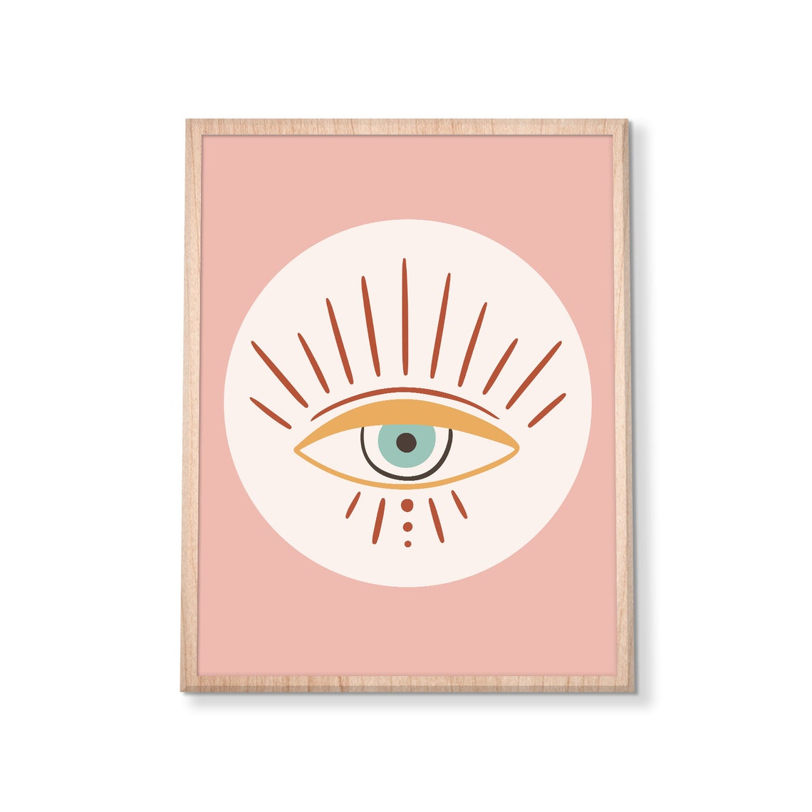 Green Evil Eye Sun Rays Boho Pink Spiritual Mystical Decor Art Poster - Image 3