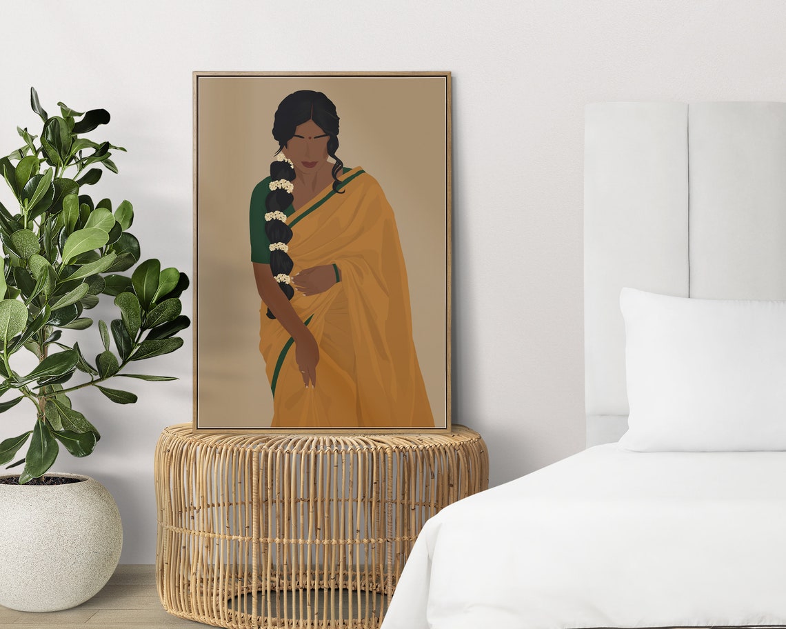 Indian Art, South Asian Woman in Saree - Image 4